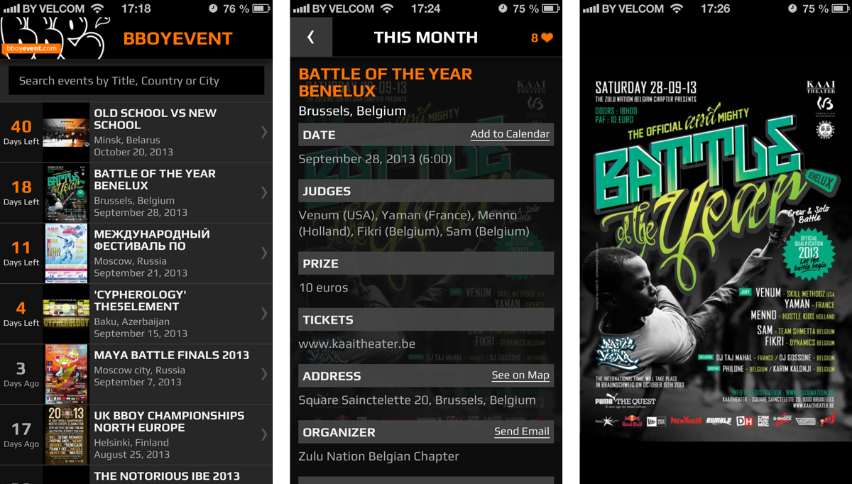 Дизайн веб-приложения BboyEvent.com для iPhone и iPad