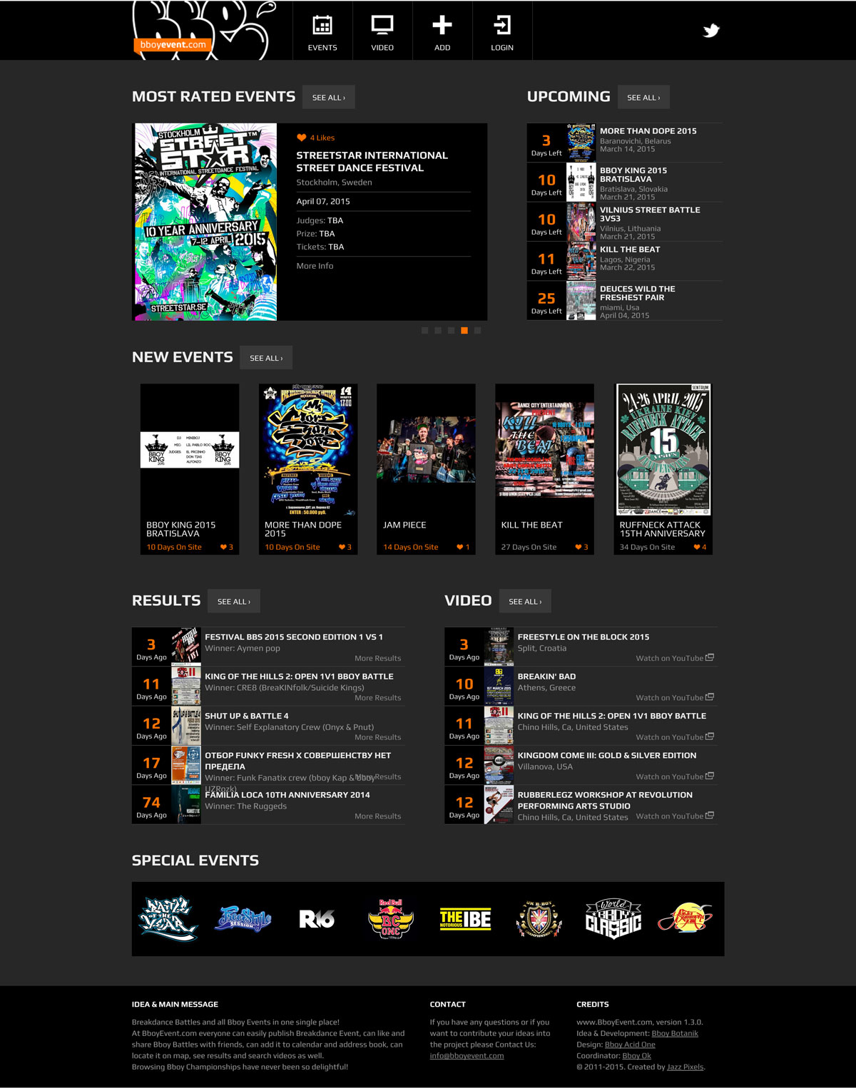 Дизайн главной страницы сервиса BboyEvent.com
