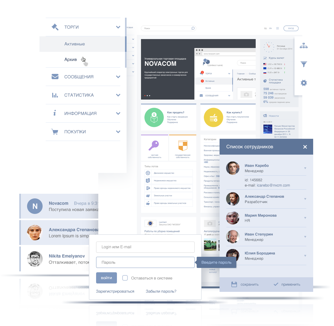 Панель управления порталами для компании Новаком